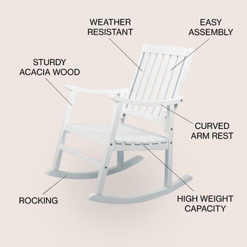 Penny Classic Slat-Back 300-Lbs Support Acacia Wood Patio Outdoor Rocking Chair - JONATHAN Y